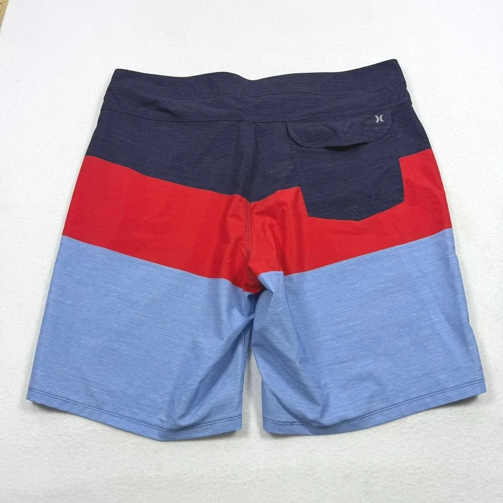 Hurley Mens Board Shorts Size 36 Colorblock Navy Red Blue Swim Trunks